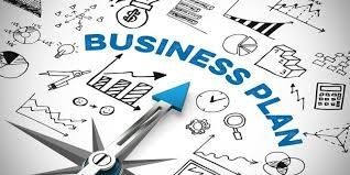 Illustration featuring a compass with drawings of charts and graphs labeled as 'Business Plan'.